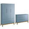 Jogo de Quarto Infantil Guarda Roupa 3 Portas e Cômoda 1 Porta Classic Azul Fosco com Pés Amadeirado - 1