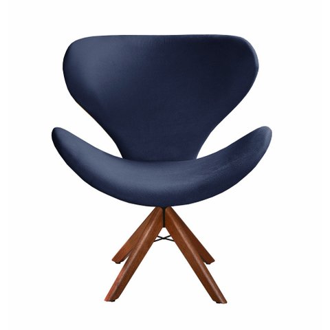 Poltrona Isis Cadeira Giratória Pé de Madeira Decoração, Sala, Escritório, Recepção - Suede Azul Mar