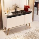 Ver imagem 2 de Aparador Buffet Gold Marmorizado 3 Portas Pés Madeira Maciça Off White/marmore Preto