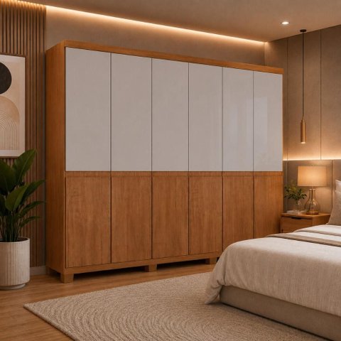 Guarda-Roupa Casal 100% MDF 6 Portas e 4 Gavetas com Pés 220cm Multimóveis CR35544 Madeirado/Off