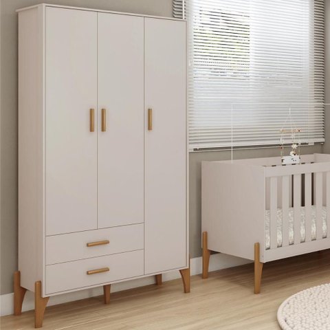 Guarda Roupa Quarto Infantil Iris com 3 Portas e 1 Gaveta Off White