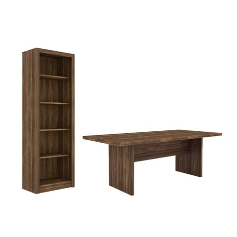 Escritório com Mesa para Computador Simples com Armário Prateleiras Portas Nogal - Fdecor
