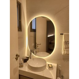 Espelho Oval Orgânico com Luz de Led Branco Quente 80x70 - 2