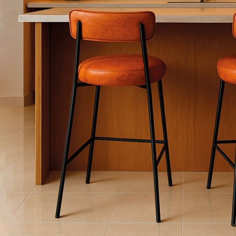 Banqueta Cozinha Média com Encosto Industrial Preto Londres Pu Nozes D03 - D'rossi