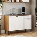 Ver imagem 1 de Balcão Gabinete de Pia para Cozinha 100% MDF Modelo Americano Essência Frise Branco/Cinamomo Fosco