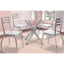 Ver imagem 1 de Sala de Jantar Completa Volga C/ Tampo de Vidro 95cm e 4 Cadeiras Portugal Cromada - Branco -