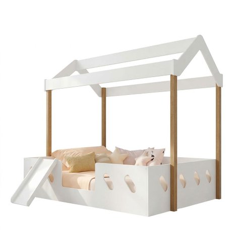 Cama Casinha Montessoriana Isa Mdf + Escorregador Infantil para Cama Montessoriana Top - Branco