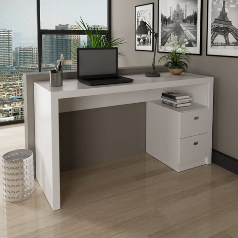 Escrivaninha Branca com 2 Gavetas 135x74cm Me4130 Branco