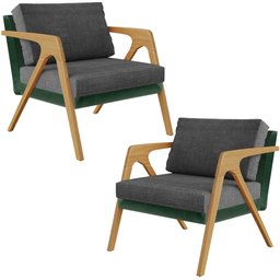 Kit 02 Poltronas Decorativas Sala Estar Pietra L02 Facto Verde Musgo Linho Cinza Escuro - Lyam - 1