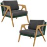 Kit 02 Poltronas Decorativas Sala Estar Pietra L02 Facto Verde Musgo Linho Cinza Escuro - Lyam - 1