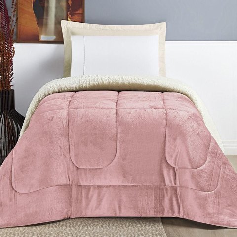 Coberdrom Sherpa e Flannel Everest Solteiro Manta Alta 150g 01 Peça - Rosa Secreto