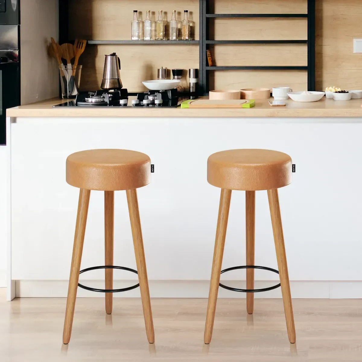 Ver imagem 2 de Kit 2 Banquetas Alta Londres Banco 70cm para Balcão Bar Cozinha Gourmet- Salaone:amarula