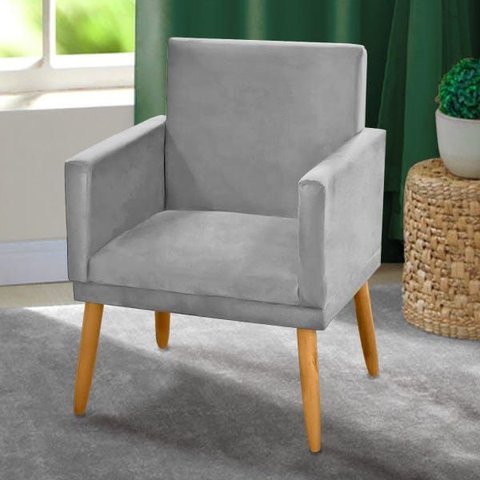 Poltrona Decorativa Nina Cinza Claro