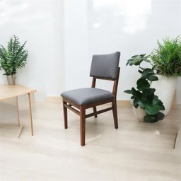 Kit 8 Cadeiras Paris Em Madeira Maciça De Eucalipto Verniz Imbuia Rust com Detalhe em X Linho Cinza  - 1