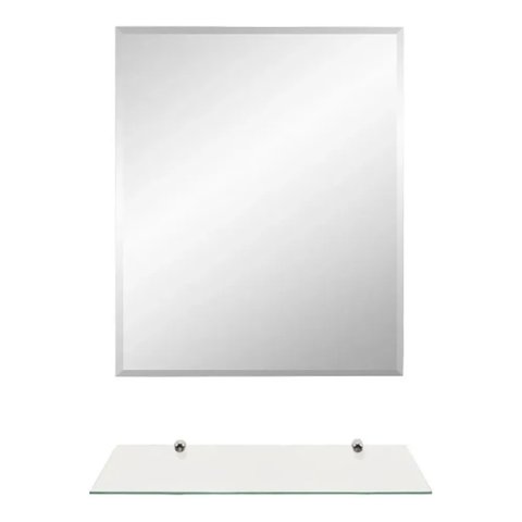 Espelho Banheiro Lapidado Bisotê 40x60cm + Prateleira de Vidro