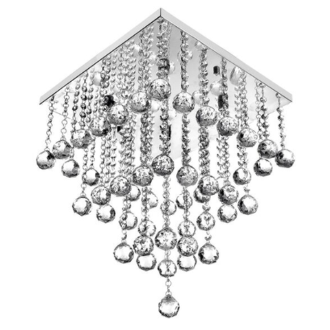 Lustre de Cristal Para Sala e Escritório, 30 Cm de Altura, Base de Inox Espelhado 30x30 Cm, Cristais