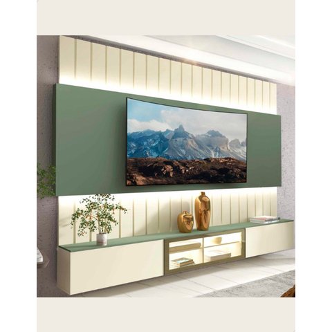 Conjunto Painel e Home Rack Suspenso Reflecta com Led Akin Cor:verde
