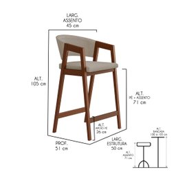 Kit 4 Banquetas Alta para Ilha de Cozinha Ravena Madeira Maciça Pinhão Suede Bege Ccs - 3
