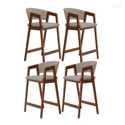 Kit 4 Banquetas Alta para Ilha de Cozinha Ravena Madeira Maciça Pinhão Suede Bege Ccs - 1