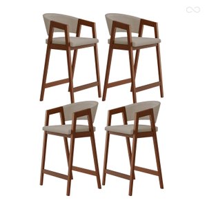 Kit 4 Banquetas Alta para Ilha de Cozinha Ravena Madeira Maciça Pinhão Suede Bege Ccs