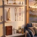 Ver imagem 2 de Prateleira Cantinho de Oração Branca 90x60cm + Placa 3D Nicho de Parede Bíblia Terço -  Branco