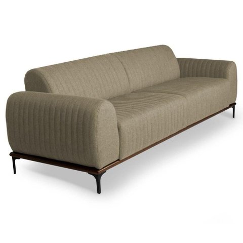 Sofá 230cm 3 Lugares Pés Preto Molino C-129 Linho Bege