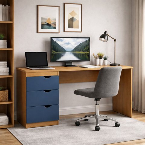 Escrivaninha Home Office 3 Gavetas 163cm Porto Politorno Móveis