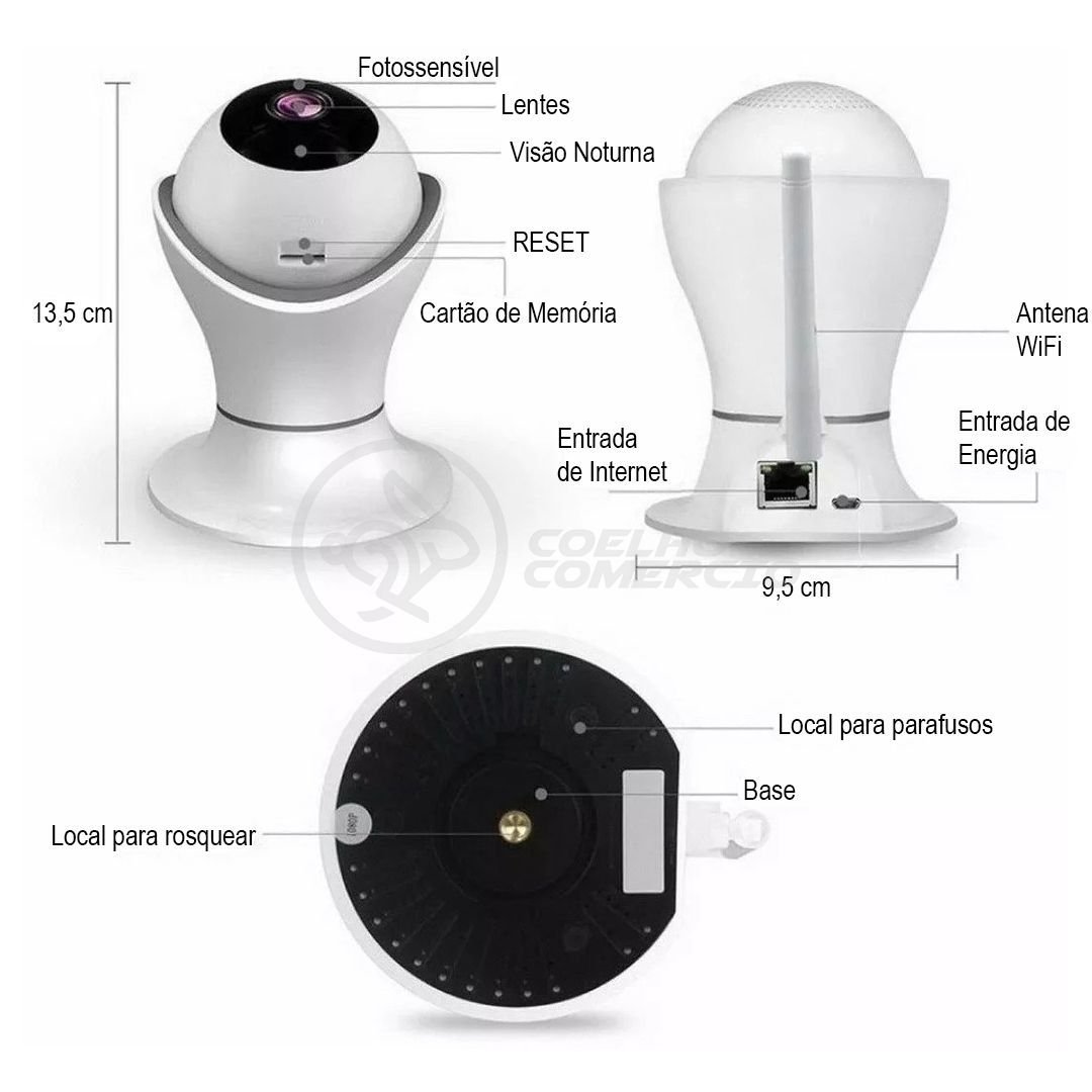 Câmera Ip C360 de Segurança Wifi 2 Antenas Robô Hd 1080p sem Fio 360º Áudio Visão Noturna - 8165hp - 9
