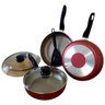 Jogo 3 Frigideira Grossa Melhor que Tramontina Antiaderente Tampa Vidro:Vermelho - 1