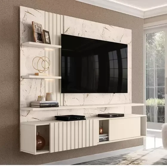 Painel Suspenso Atena - Bancada Suspensa - Tvs até 65 Polegadas - Calcatta Offwhite - Madetec