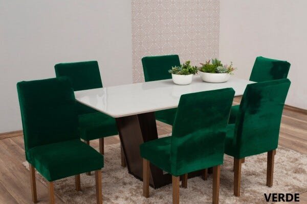 Kit Capas para Cadeira Veludo Mesa de Jantar 6 Peças - Excelente Qualidade!: Verde - 2