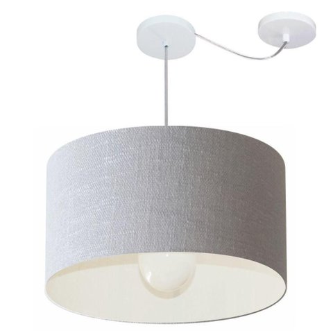 Lustre Pendente Cilíndrico com Desvio Md-4234 Cúpula em Tecido 60x30cm Rustico Cinza - Bivolt