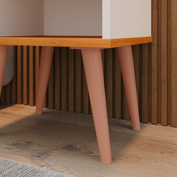Mesa de Cabeceira Retrô Nicho com Gaveta Milena - Off White / Cinamomo - 4