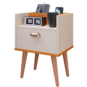 Mesa de Cabeceira Retrô Nicho com Gaveta Milena - Off White / Cinamomo