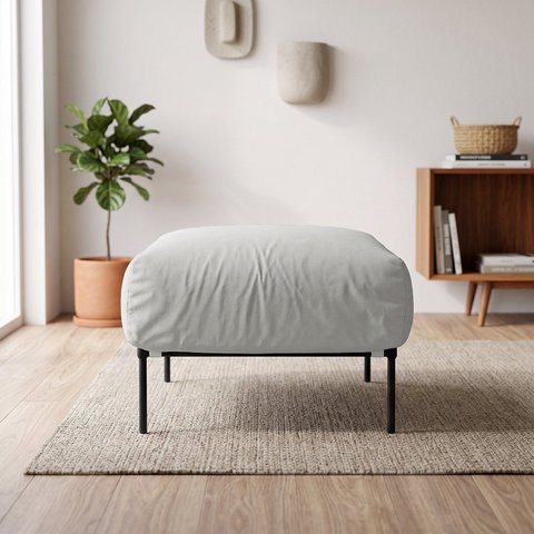 Puff Chaise Industrial Basileia 74cm Yescasa Veludo Tx Cinza Prata