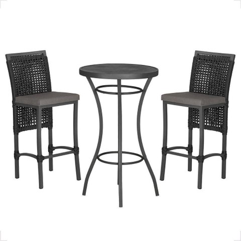 Mesa Bistro e 2 Banquetas Roma Preta Corda Náutica 11 Preta