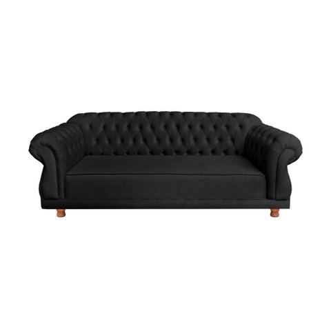 Sofá Chesterfield Capitone Elisabeth Suede Preto 2,30cm