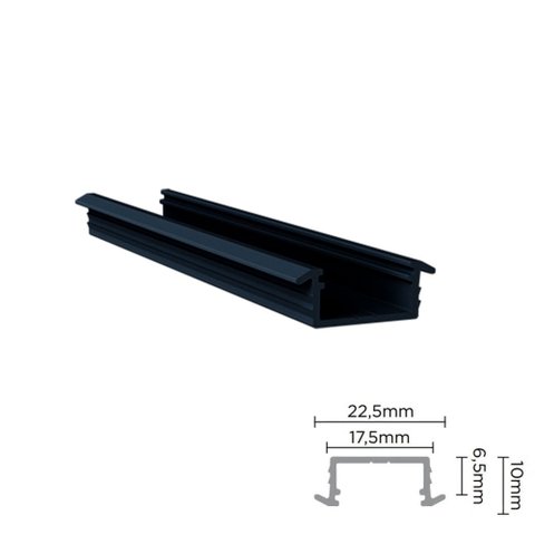 Perfil Alumínio Embutido para Fita Led Rm-331 Barra 03 Metros Preto Rometal 01 Unidade