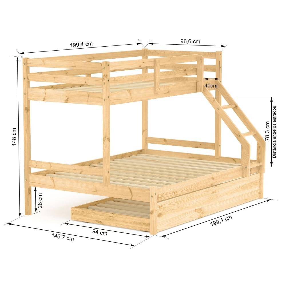 Treliche com Cama Casal Slim Madeira Maciça Mel Housin - 3