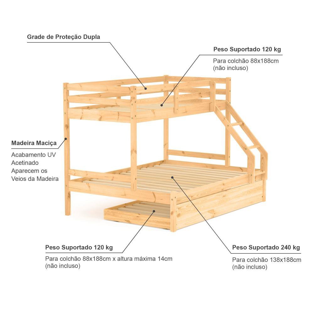 Treliche com Cama Casal Slim Madeira Maciça Mel Housin - 2