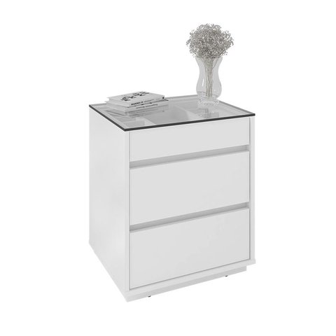 Mesa de Cabeceira 3 Gavetas Belize Branco - Casa D