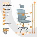 Ver imagem 6 de Cadeira Diretor Vegas Ergonômica Tela Mesh Apoio Lombar Apoio de Cabeça Braços Retráteis Base Cromada Giratória Suporta 120kg Azul e Branco