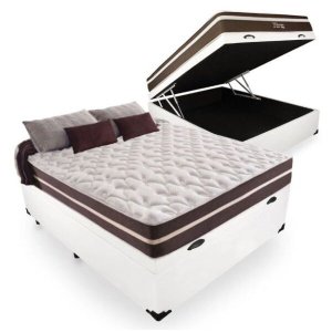 Cama Box Casal Anjos com Baú + Colchão de Molas - Anjos - Superlastic 138cm - Branco