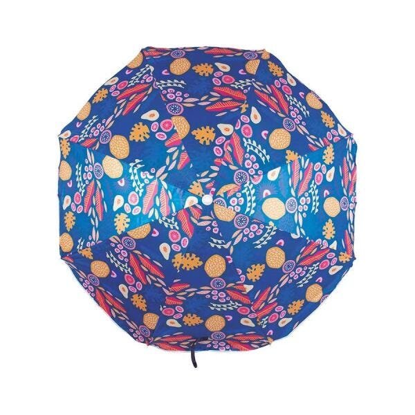 Kit Guarda-Sol Azul Corais + Mesa Apoio + Cadeira Praia - 2