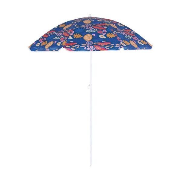 Kit Guarda-Sol Azul Corais + Mesa Apoio + Cadeira Praia - 3
