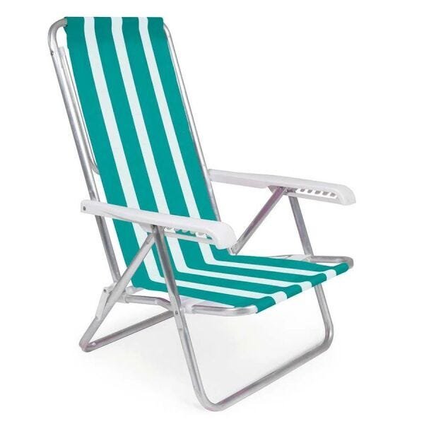Kit Guarda-Sol Azul Mar Claro + Mesa Apoio + Cadeira Praia - 4