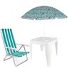 Kit Guarda-Sol Azul Mar Claro + Mesa Apoio + Cadeira Praia - 1