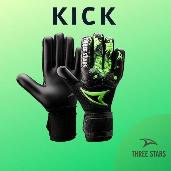 Luva Three Stars Kick Goleiro Profissional - Preto - M - 5