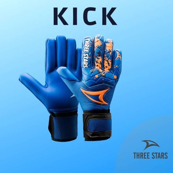 Luva Three Stars Kick Goleiro Profissional - Azul - M - 6