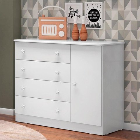 Cômoda Sapateira Camila 4 Gavetas MDP Branco Qmovi 93cm 79,5cm
